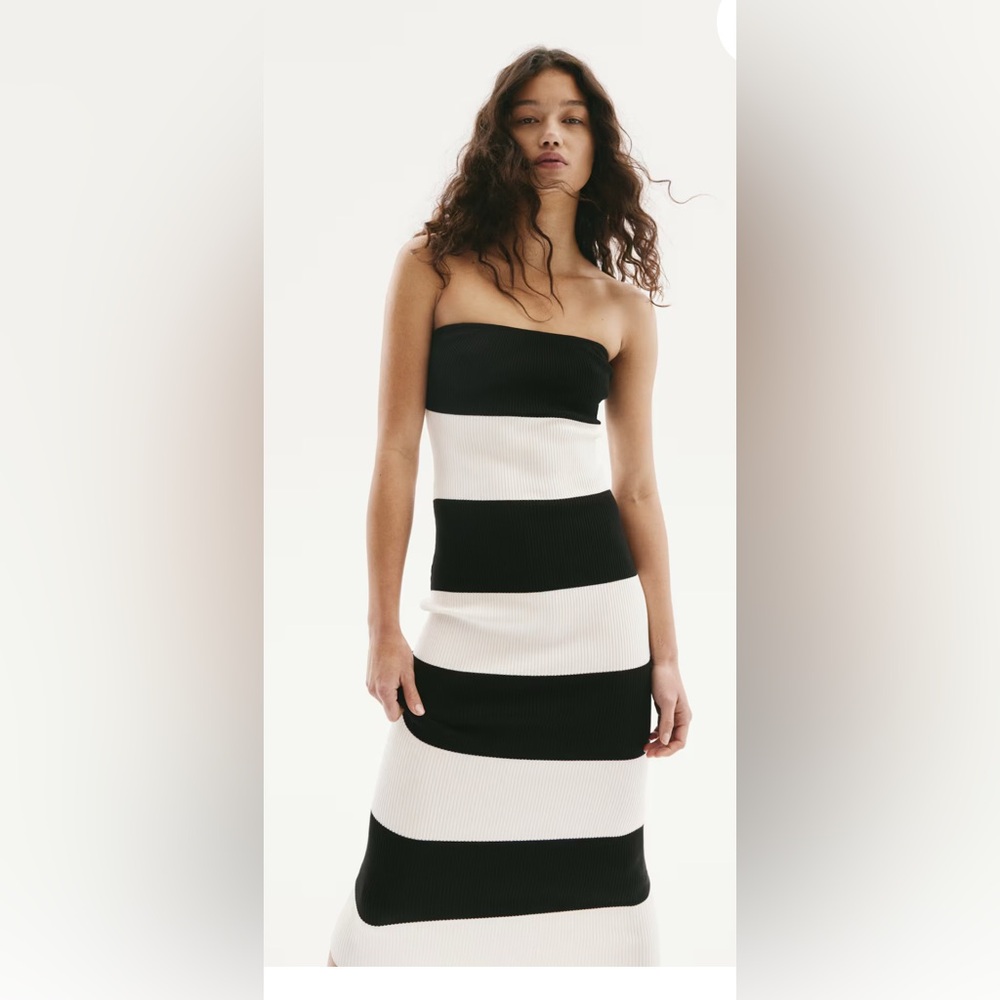 H&M Monochrome black & white Strapless Dress XS